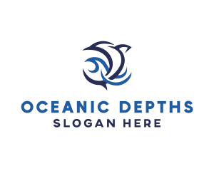 Blue Dolphin Ocean Wave logo design