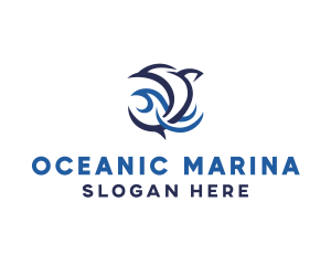 Blue Dolphin Ocean Wave logo design