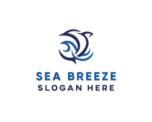 Blue Dolphin Ocean Wave logo design