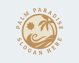 Palm Tree Beach Wave logo design