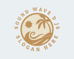 Palm Tree Beach Wave logo design