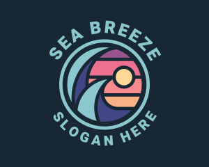 Surfing Sea Wave logo design