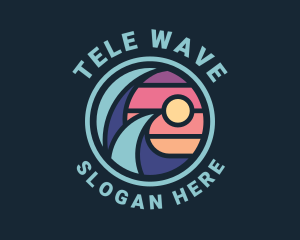 Surfing Sea Wave logo design