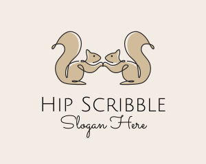 Twin Squirrel Scribble logo design