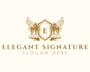 Elegant Pegasus Horse Shield logo design