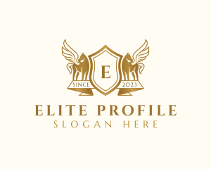 Elegant Pegasus Horse Shield logo design