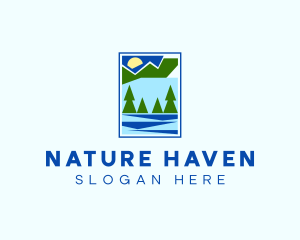 Nature Pine Tree River logo design