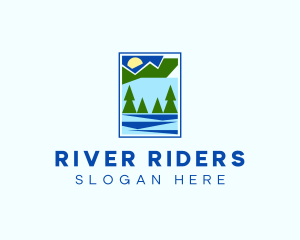 Nature Pine Tree River logo design