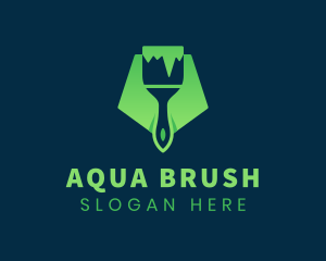 Green Pentagon Paint Brush logo design