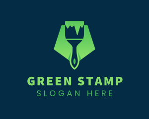 Green Pentagon Paint Brush logo design