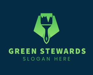 Green Pentagon Paint Brush logo design