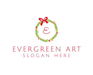 Christmas Ribbon Wreath logo design