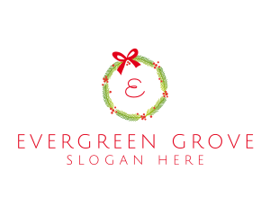 Christmas Ribbon Wreath logo design