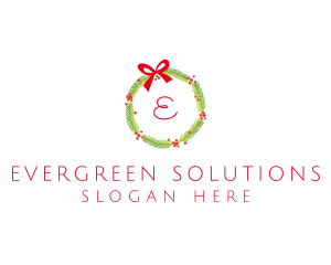 Christmas Ribbon Wreath logo design