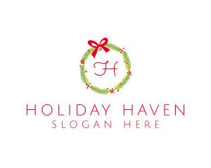 Christmas Ribbon Wreath logo design