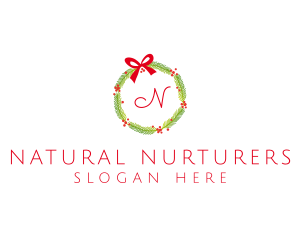 Christmas Ribbon Wreath logo design