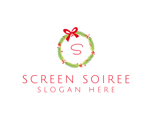 Christmas Ribbon Wreath logo design