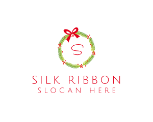 Christmas Ribbon Wreath logo design