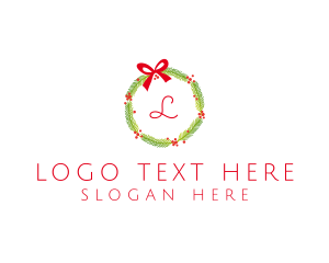 Evergreen - Christmas Ribbon Wreath logo design