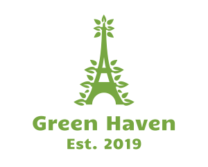 Green Leafy Eiffel Tower logo design