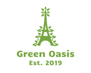 Green Leafy Eiffel Tower logo design