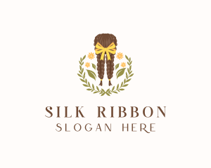 Floral Ribbon Braid Hair logo design