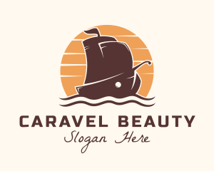 Sunset Caravel Ship logo design