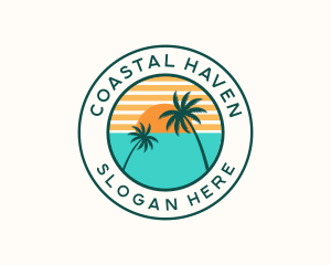 Tropical Coconut Tree Sun logo design