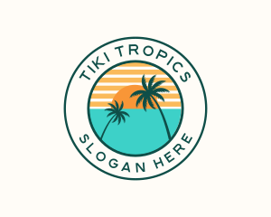 Tropical Coconut Tree Sun logo design