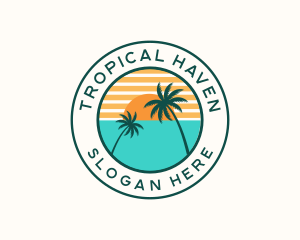 Tropical Coconut Tree Sun logo design