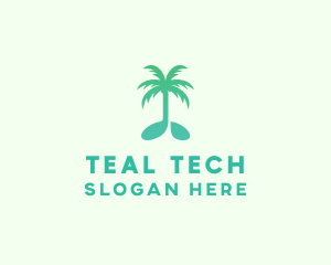 Teal Coconut Tree Music Note logo