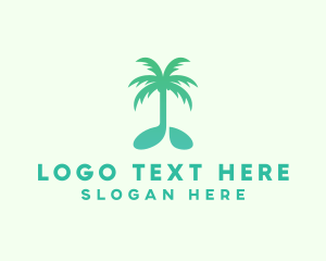 Teal Coconut Tree Music Note Logo