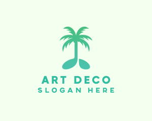 Teal Coconut Tree Music Note logo design