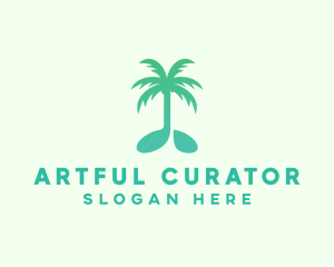 Teal Coconut Tree Music Note logo design