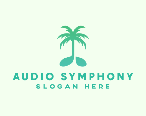 Teal Coconut Tree Music Note logo design