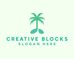 Teal Coconut Tree Music Note logo design