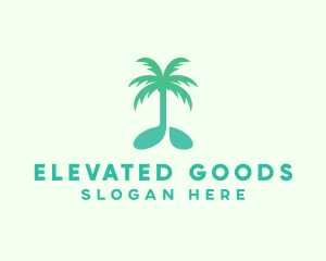 Teal Coconut Tree Music Note logo design