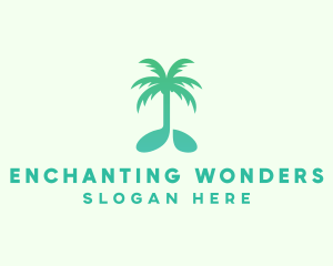 Teal Coconut Tree Music Note logo design