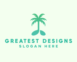 Teal Coconut Tree Music Note logo design