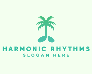 Teal Coconut Tree Music Note logo design