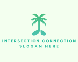 Teal Coconut Tree Music Note logo design