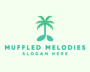 Teal Coconut Tree Music Note logo design