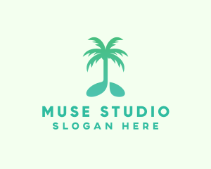 Teal Coconut Tree Music Note logo design