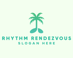 Teal Coconut Tree Music Note logo design