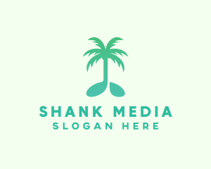 Teal Coconut Tree Music Note logo design