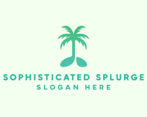 Teal Coconut Tree Music Note logo design