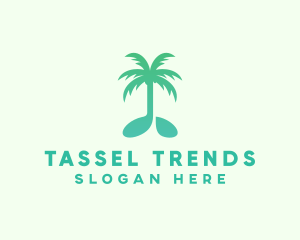 Teal Coconut Tree Music Note logo design