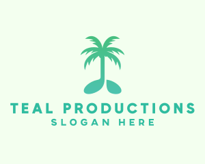 Teal Coconut Tree Music Note logo
