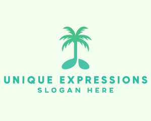 Teal Coconut Tree Music Note logo design