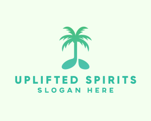 Teal Coconut Tree Music Note logo design